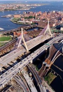 helicopter view of Boston freeways
