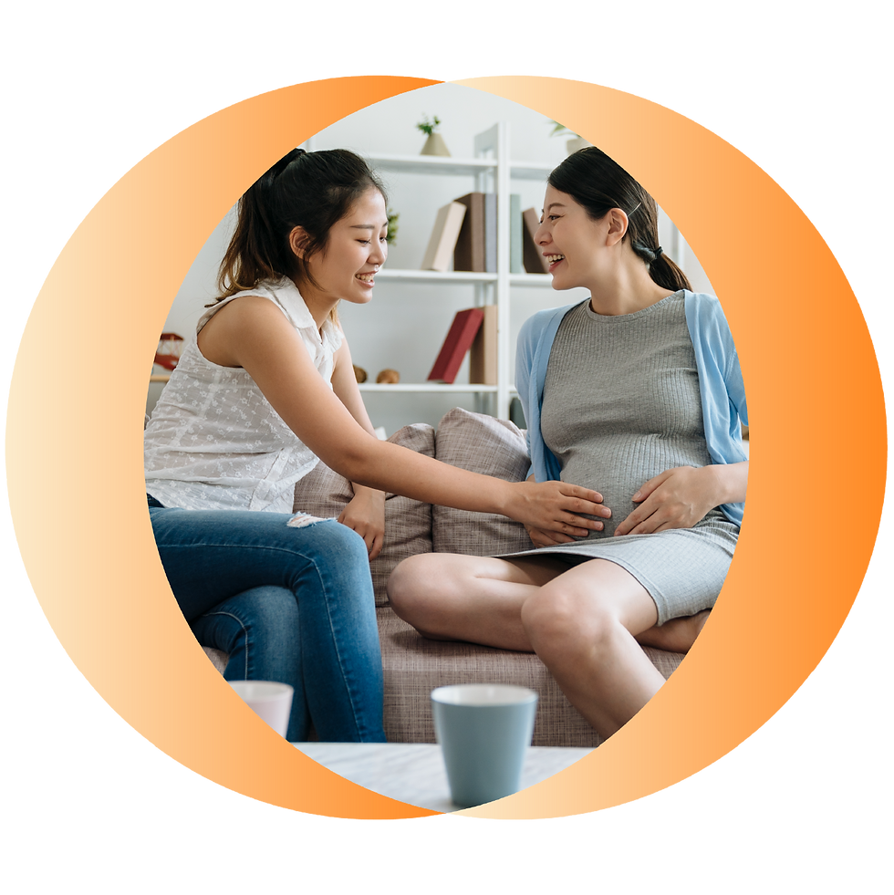 Happy pregnant woman with friend