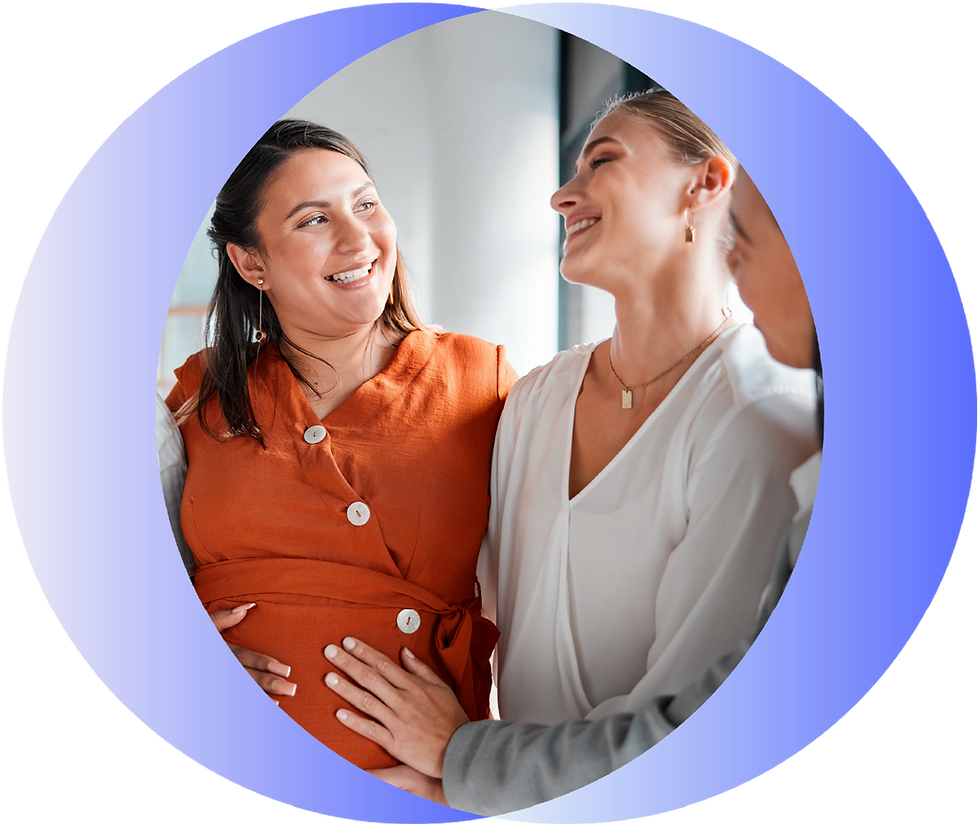 Happy pregnant woman with friends